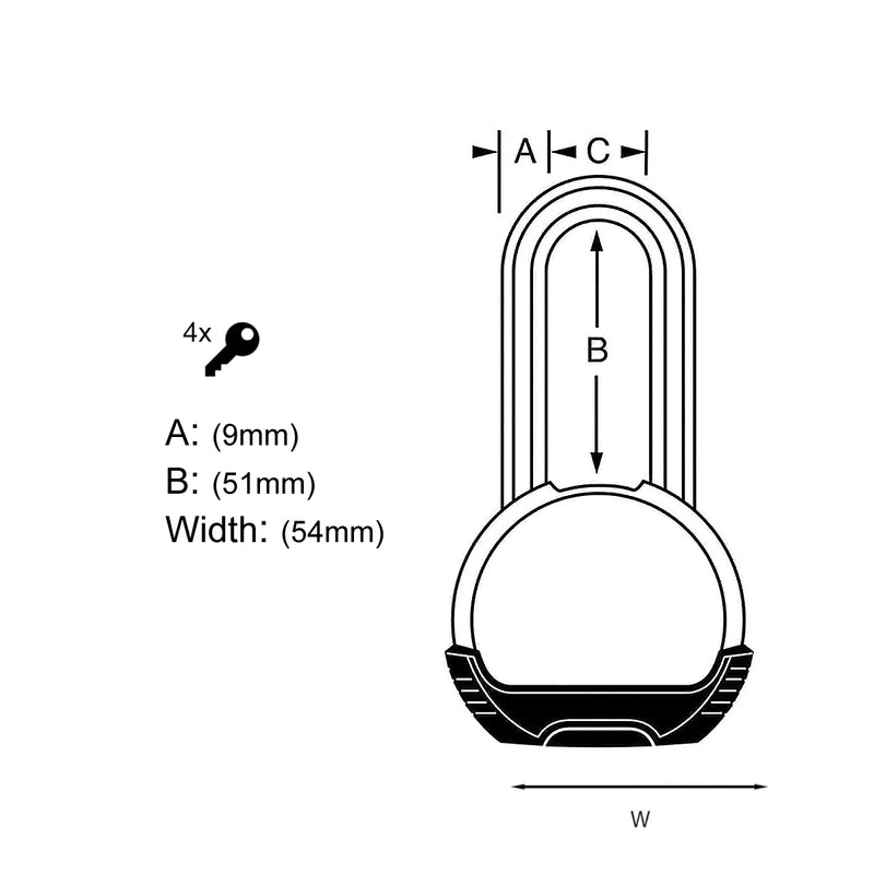 Ổ khóa treo càng dài Master Lock M830DLH cao cấp, thân khóa bằng thép nguyên khối 54mm