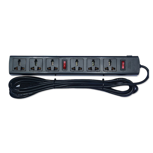Ổ cắm nối dài SOPOKA 6T đen, 6 cổng đa năng, 2 công tắc, lõi sứ chống cháy, 2200W