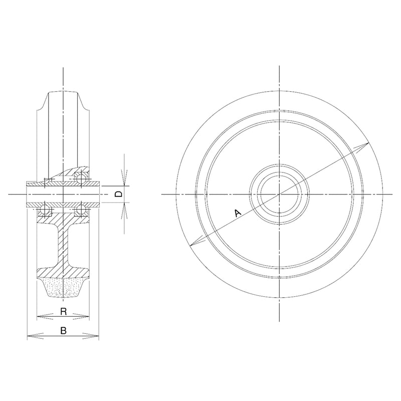Bánh xe rời tiêu âm chuyên dụng Ukai PC-Type niềng nhựa cứng, bánh cao su, đường kính từ 100mm - 150mm