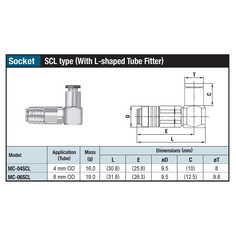 Đầu nối nhanh  góc 90° Micro Cupla SCL-Type (Socket) chất liệu đồng, kết nối ống bằng nút nhấn