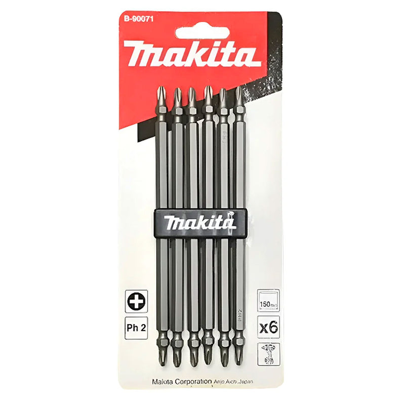Vĩ 6 mũi vít 2 đầu bake Makita B-90071 kích thước PH2, chiều dài 150mm, đuôi lục giác 6.35mm (1/4 inch)