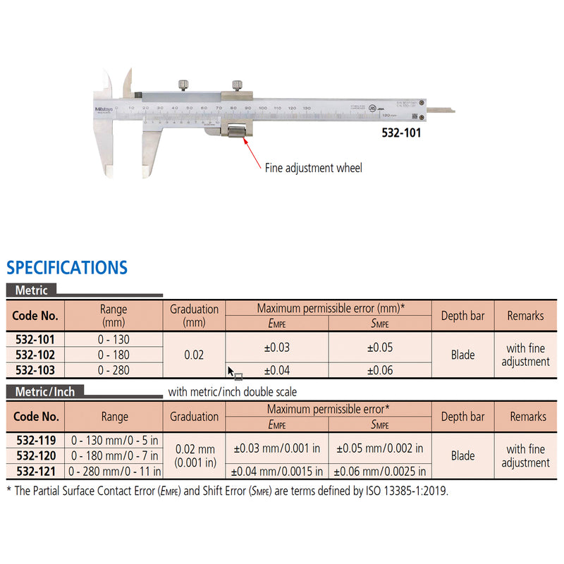 Thước kẹp cơ Mitutoyo Series 532 có vòng tinh chỉnh