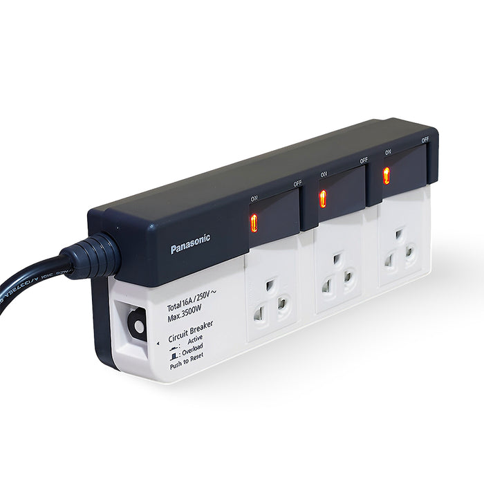 Ổ cắm điện Panasonic 3 cổng + 3 công tắc phụ, công suất 3500W, dây dài 3m WCHG 28334