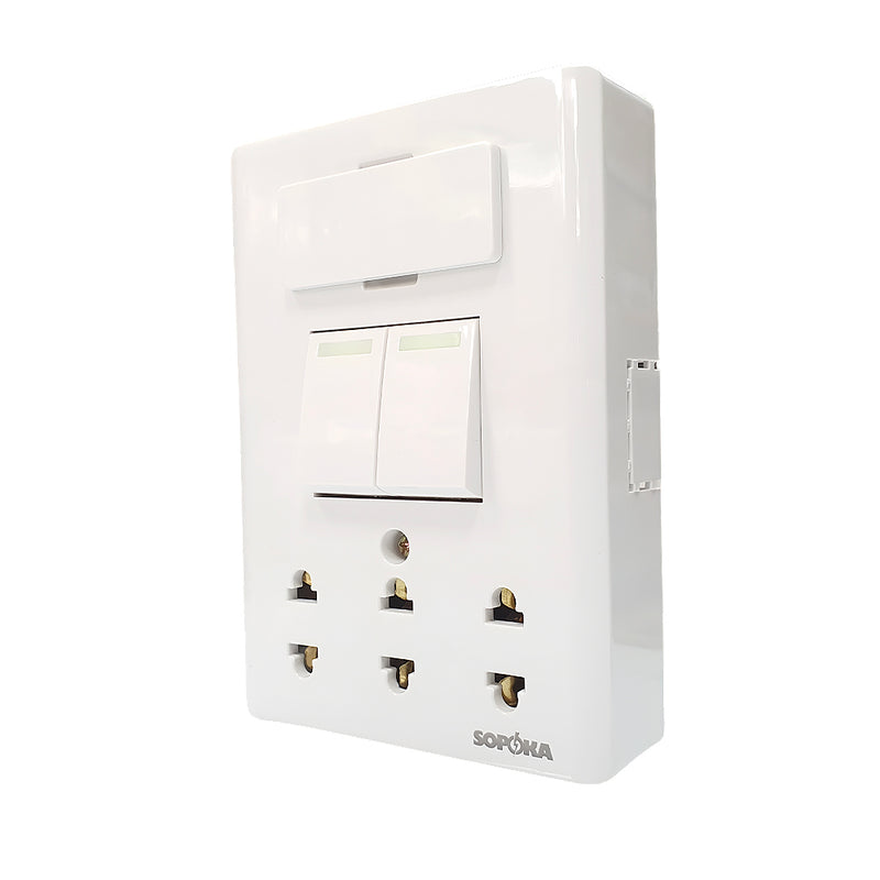 Bảng điện nổi SOPOKA E4A 2 công tắc 3 ổ cắm đa năng, an toàn, chất liệu cao cấp