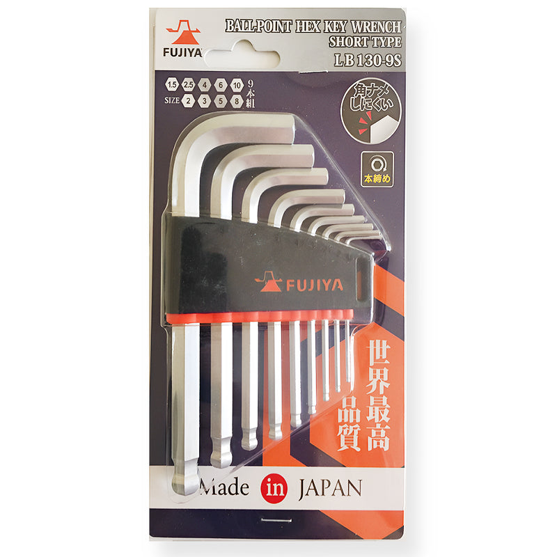 Bộ lục giác đầu bi thân ngắn 9 chi tiết Fujiya LB130-9S kích thước từ 1.5mm - 10mm