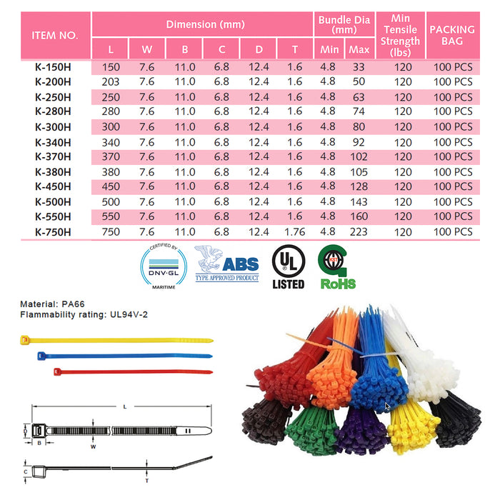 Dây rút nhựa KST cao cấp, tiêu chuẩn quốc tế, bản 7.6mm (Size H)