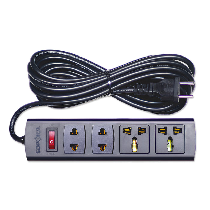 Ổ cắm nối dài, có lõi sứ chống cháy, công suất 2200W 4 cổng, có công tắc nguồn (màu đen) SOPOKA 4K