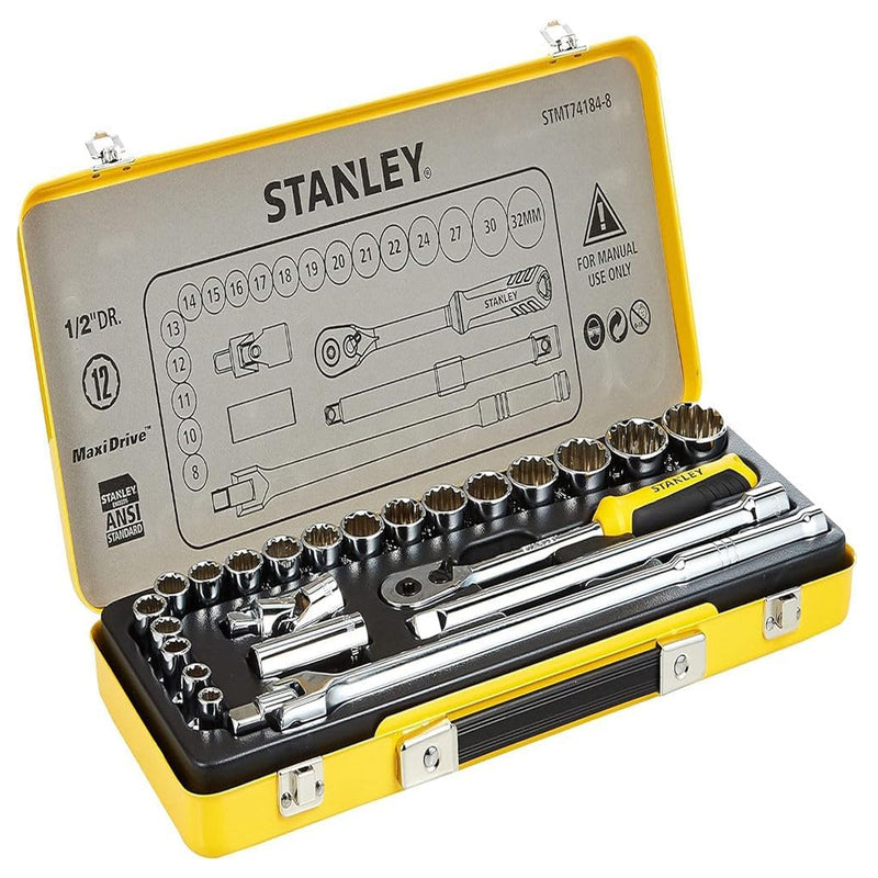 Bộ đầu tuýp kèm cần siết cốt 1/2 inch, 24 chi tiết Stanley STMT74184-8 kích thước từ 8mm - 32mm