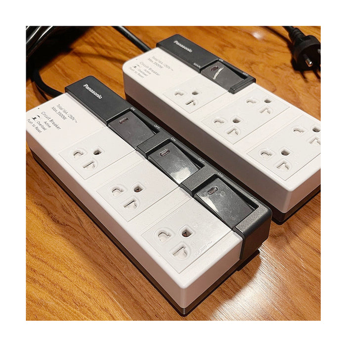 Ổ cắm điện Panasonic 3 cổng + 3 công tắc phụ, công suất 3500W, dây dài 3m WCHG 28334