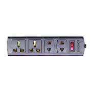 Ổ cắm nối dài SOPOKA 4K lõi sứ chống cháy 2200W, màu đen nhám, 4 ổ cắm đa năng, công tắc nguồn có đèn báo.