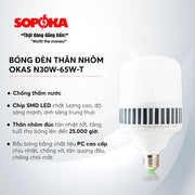 Bóng LED SOPOKA Mã N công suất cao (30W-65W), thân nhôm đúc, chống thấm nước, đuôi E27, ánh sáng trắng 6500K