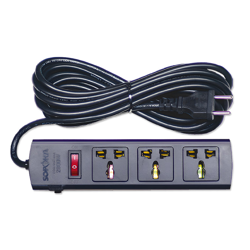 Ổ cắm nối dài SOPOKA 3T 3 cổng đa năng, lõi sứ chống cháy, chịu tải 2200W, có công tắc
