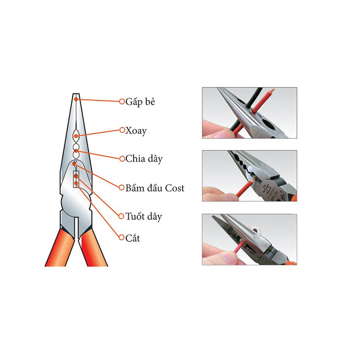 Kìm nhọn đa năng 150mm (6 inch) Fujiya GMR-150S, có lò xo trợ lực. Tiêu chuẩn RoHS. Xuất xứ Nhật Bản