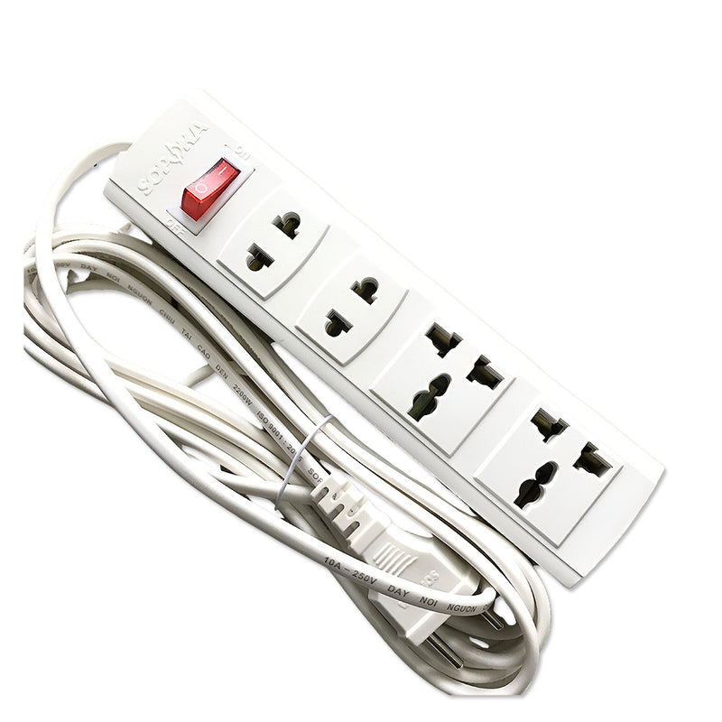 Ổ cắm nối dài, có lõi sứ chống cháy, công suất 2200W 4 cổng, có công tắc nguồn (màu trắng) SOPOKA 4A