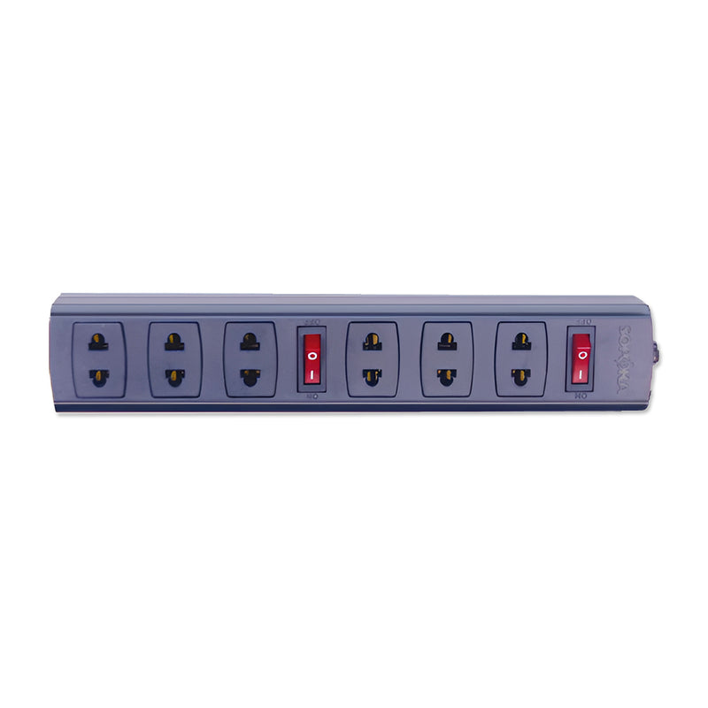 Ổ cắm nối dài SOPOKA 6S, 6 cổng, 2 công tắc độc lập, màu đen hiện đại, công suất 1200W, vỏ ABS.