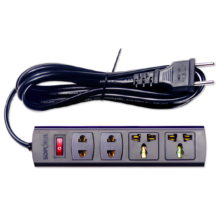 Ổ cắm nối dài, có lõi sứ chống cháy, công suất 1200W 4 cổng, có công tắc nguồn (màu đen) SOPOKA 4X