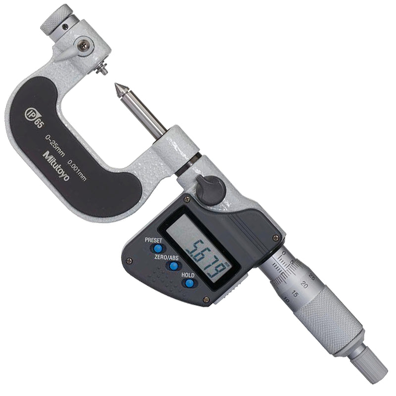 Panme điện tử Mitutoyo Series 326 - Spindle Tip Micrometers. Hàm kẹp mũi nhọn, có thể thay mũi. Có cổng SPC xuất dữ liệu