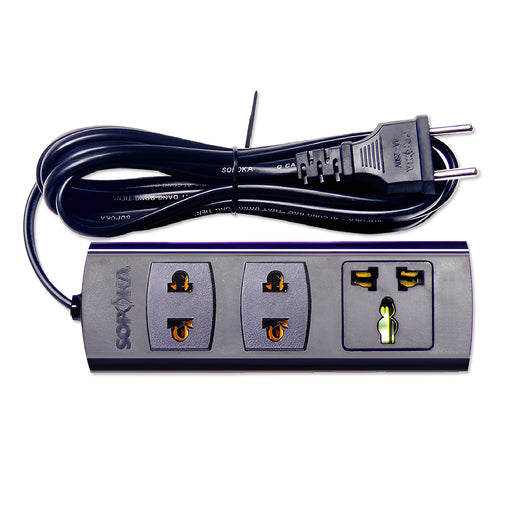 Ổ cắm nối dài SOPOKA 3X lõi sứ chống cháy, 3 cổng đa năng, màu đen nhám, công suất 1200W, dây 2.5m/4.5m
