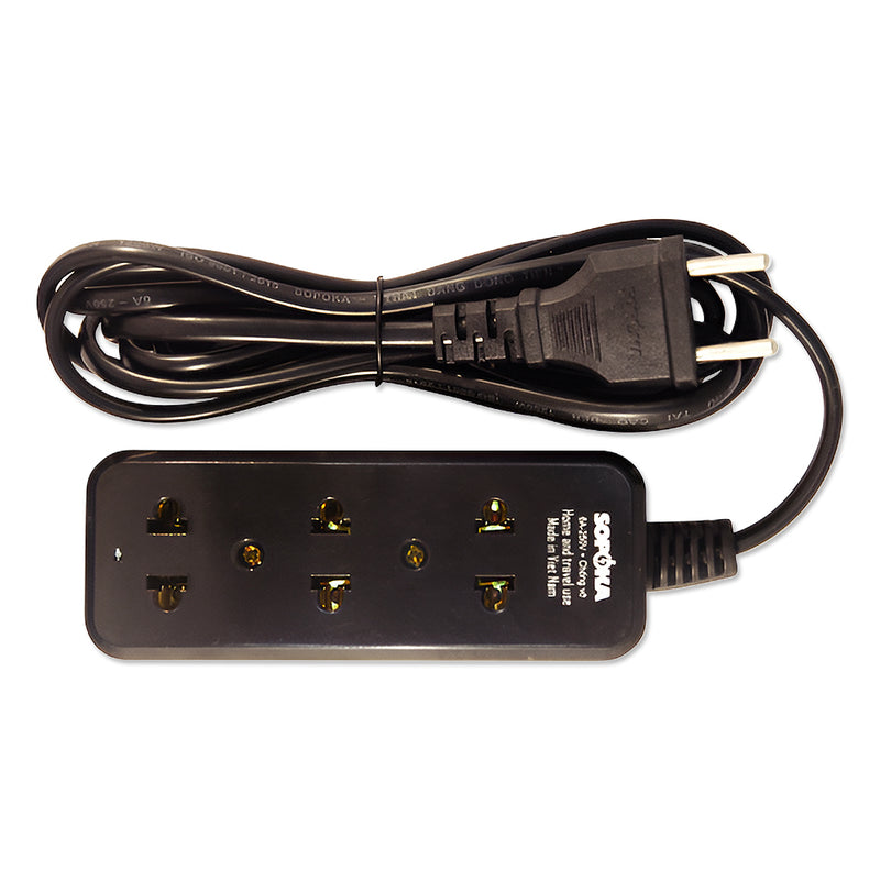 Ổ cắm nối dài SOPOKA 3S đen 3 lỗ 1200W, không công tắc, vỏ nhựa chống vỡ