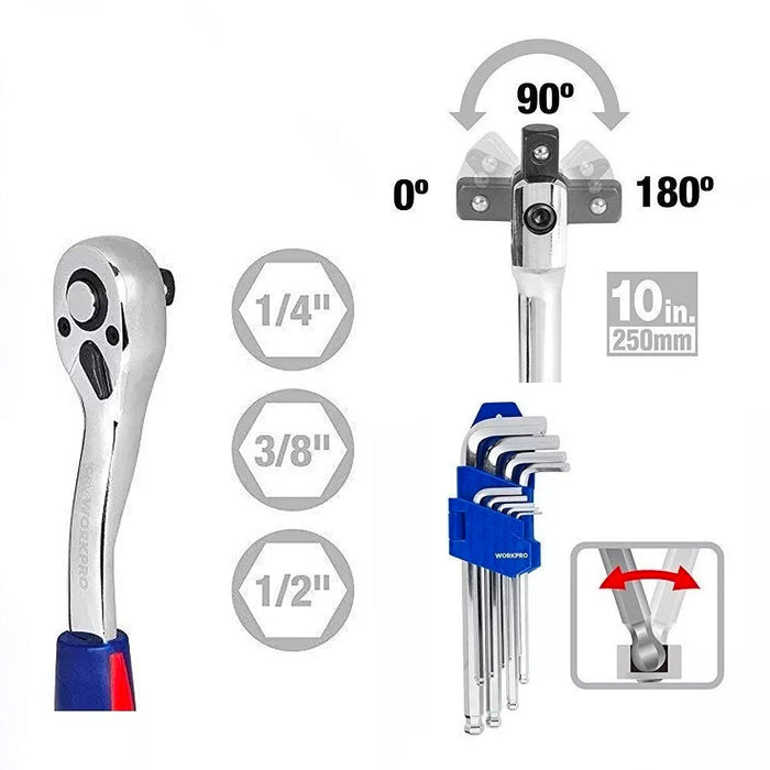 Bộ công cụ cơ khí tổng hợp 123 món đựng trong vali Workpro WP003066