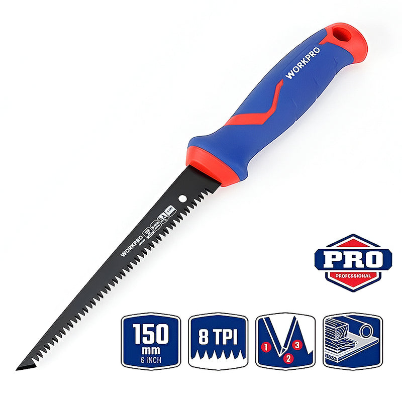 Cưa tay mini vật liệu Bi-Metal, có đầu nhọn, dài 150mm (6 inches), số răng 8TPI có phủ Teflon Workpro WP215017