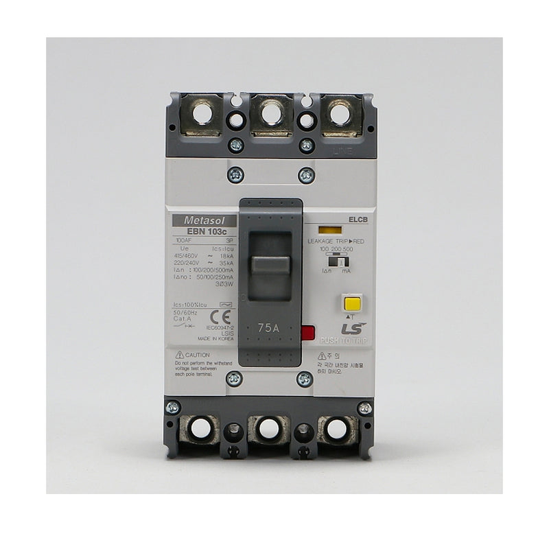 Cầu dao chống giật ELCB 3P LS bảo vệ quá tải, ngắn mạch và chống rò, tải định danh từ 15A ~ 800A, dòng cắt 14kA ~37kA, dòng rò 30mA