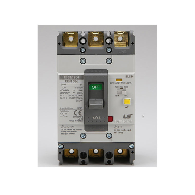 Cầu dao chống giật ELCB 3P LS bảo vệ quá tải, ngắn mạch và chống rò, tải định danh từ 15A ~ 800A, dòng cắt 14kA ~37kA, dòng rò 30mA