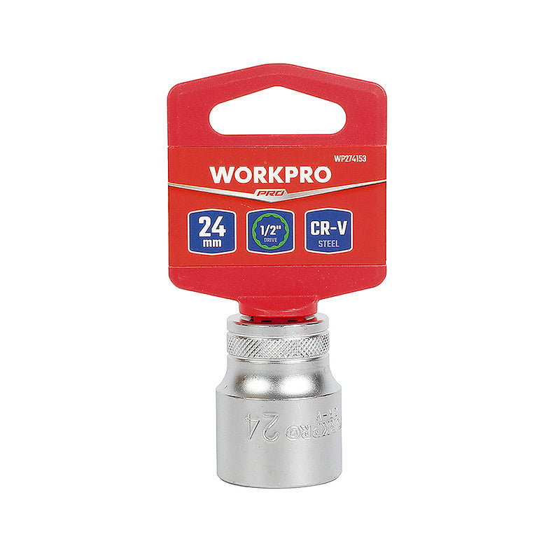 Đầu tuýp cốt 1/2 inch bằng thép CR-V, loại thân ngắn tiêu chuẩn, đầu sao 12 cạnh (8-32mm) Workpro