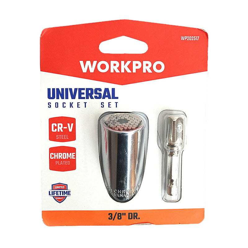Đầu tuýp đa năng cốt 3/8 inch, Số vòng từ size 7-19mm, thép CR-V (kèm đầu đổi cốt 3/8 inch - lục giác 1/4 inch) Workpro WP202517