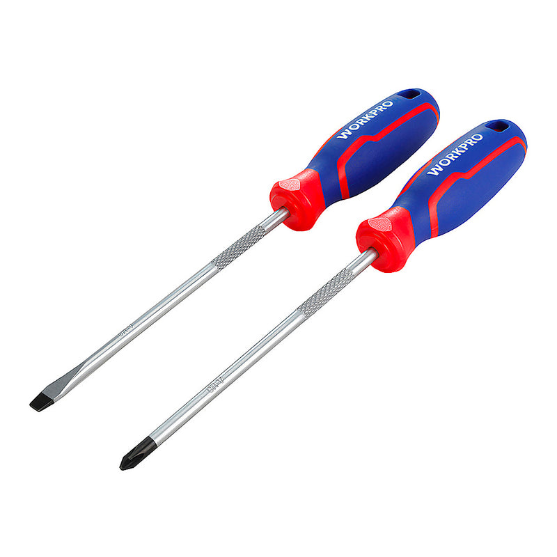 Bộ 2 cây tua vít (1 cây đầu bake, 1 cây đầu dẹp) thép CR-V mạ chrome chống gỉ, có nam châm, tay cầm bọc nhựa chống trượt Workpro WP200503