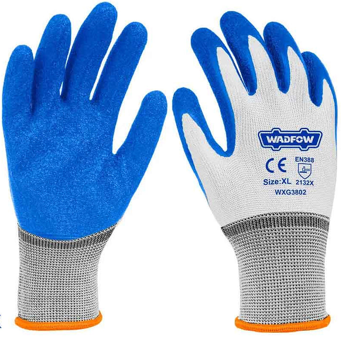 Găng tay bảo hộ cao su size XL Wadfow WXG3802, chất liệu cao su Latex, được phủ lớp vân tăng độ bám