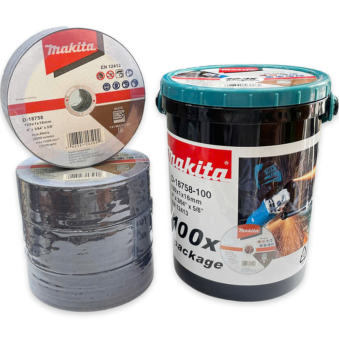 Hộp 100 lưỡi đá cắt Inox 100mm ( 4 inch ) Makita D-18758-100 dày 1mm, lỗ cốt 16mm ( 5/8 inch ) đĩa phẳng ( Cấp 2 sao )
