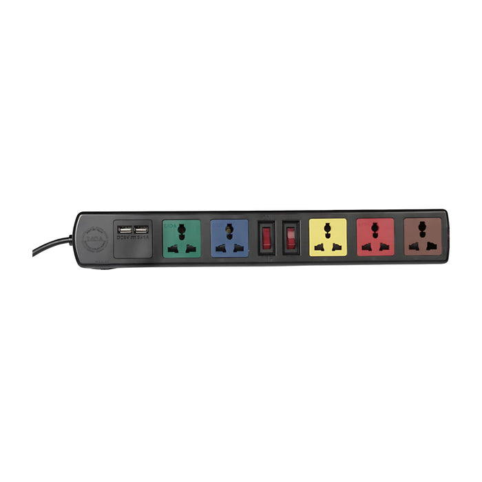 Ổ cắm nối dài 5 lỗ 3 chấu, 2 cổng USB LIOA 6D32NUSB có CB bảo vệ quá tải, nắp che an toàn, công suất 2200W, tải 10A