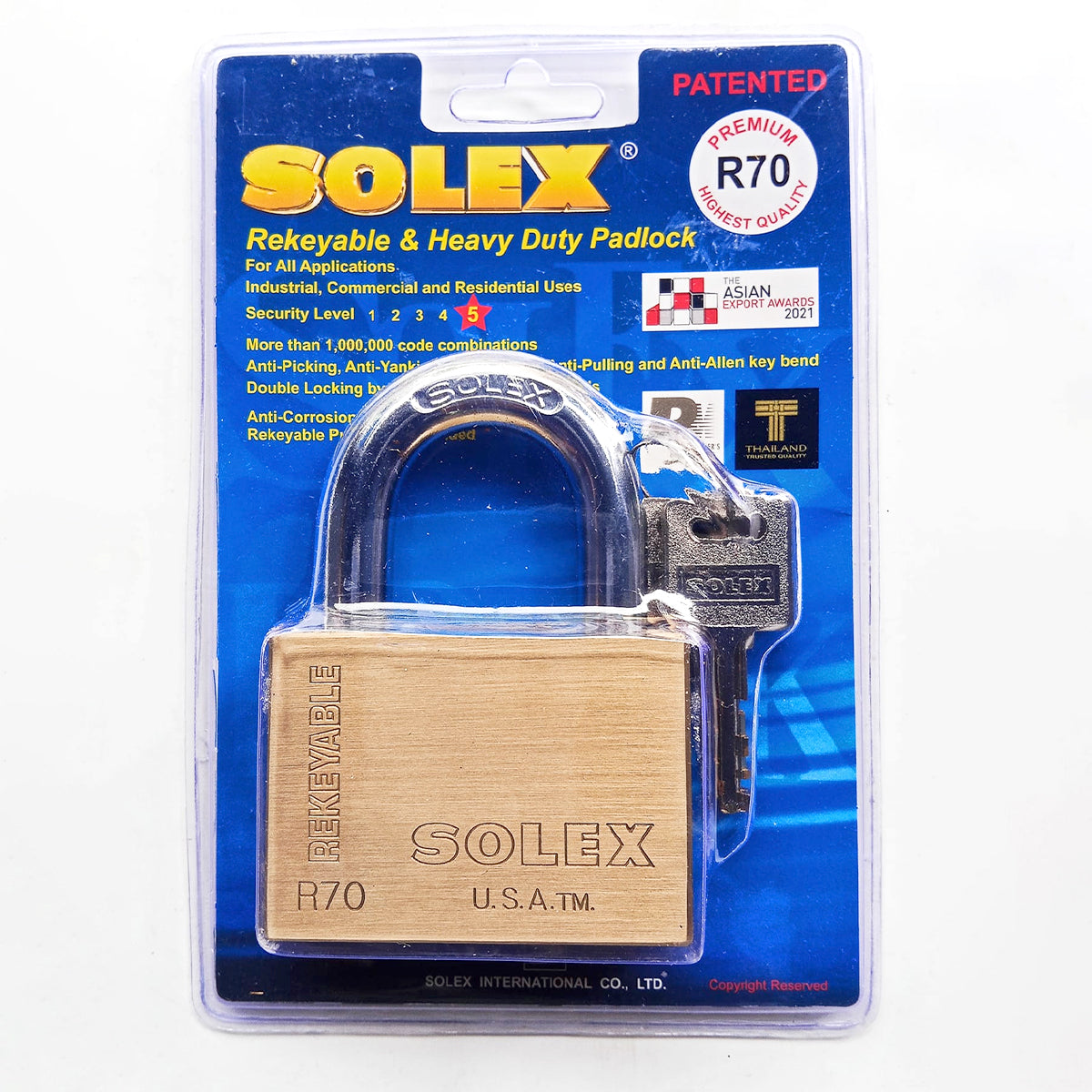 Ổ khoá treo cao cấp 70mm Solex R70 vật liệu đồng thau không gỉ sét, cà ...