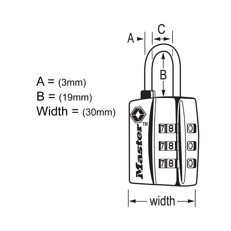 Ổ khóa số mini Master Lock 4680DBLK cao cấp đạt chuẩn TSA, thân khóa bằng kim loại phủ sơn đen 30mm, 3 cọc số
