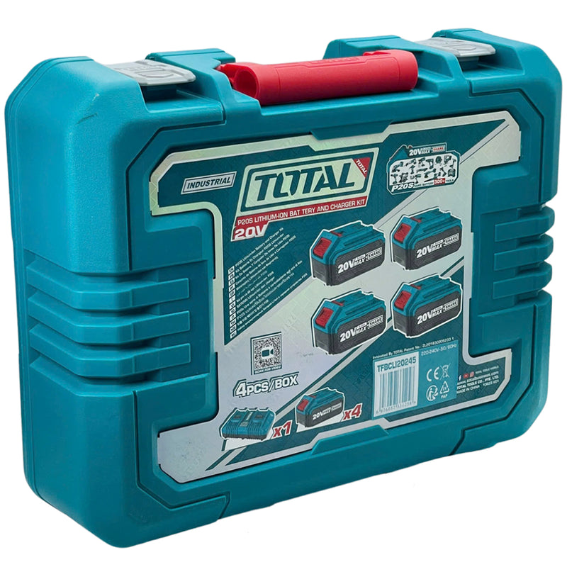 Bộ 4 Pin TFBLI2053 và 1 sạc đôi TFCLI2034E dùng Pin Lithium-Ion 20V TOTAL TFBCLI20245