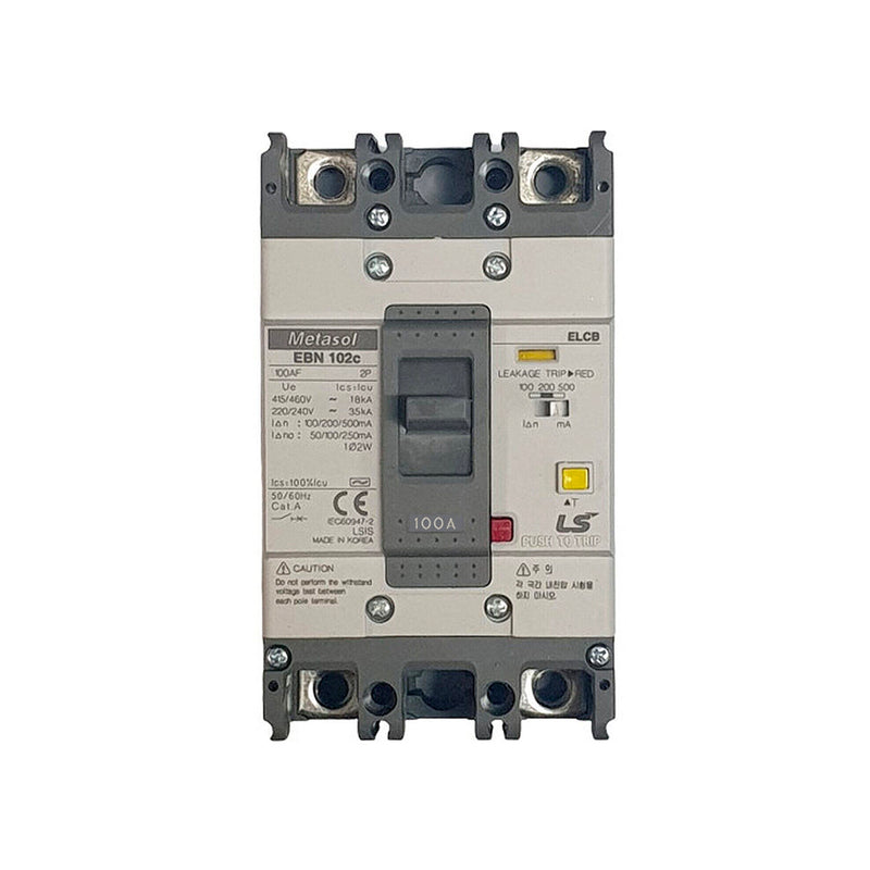 Cầu dao chống giật ELCB 2P LS bảo vệ quá tải, ngắn mạch và chống rò, tải định danh từ 15A ~ 100A, dòng cắt 5kA ~35kA, dòng rò 30mA