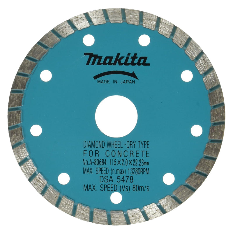 Lưỡi cắt kim cương 115mm Makita A-80684 kiểu răng mép liên tục, dùng cắt bê tông, gạch ngói