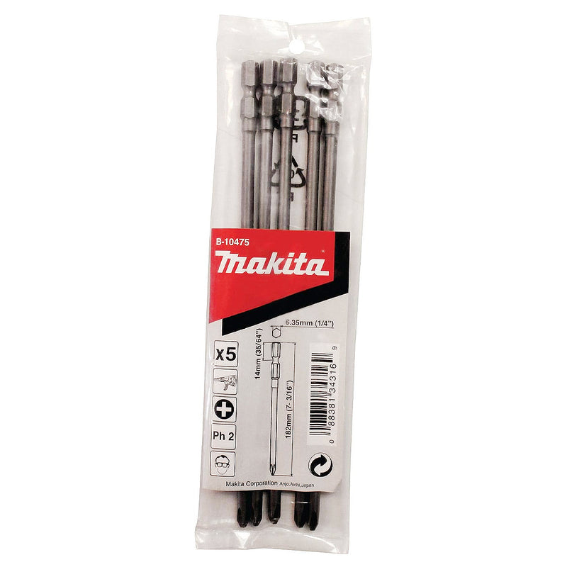 Túi 5 mũi vít bake Makita kích thước PH2, chiều dài từ 122mm - 182mm, đuôi lục giác 6.35mm (1/4 inch)