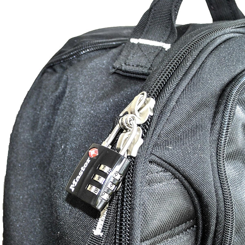 Ổ khóa số mini Master Lock 4680DBLK cao cấp đạt chuẩn TSA, thân khóa bằng kim loại phủ sơn đen 30mm, 3 cọc số