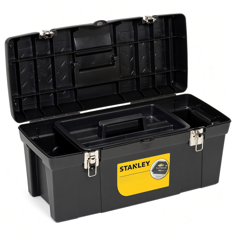 Hộp đựng dụng cụ 24 inch Stanley STST24113 chất liệu nhựa chịu lực kèm khay 2/3 chiều dài và chốt khóa kim loại mạ niken