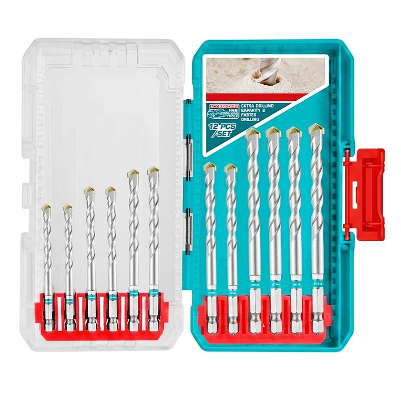 Bộ mũi khoan bê tông 12 chi tiết Total TACSDL12206 kích thước từ 3mm - 10mm, đuôi lục giác 6.35mm (1/4 inch)