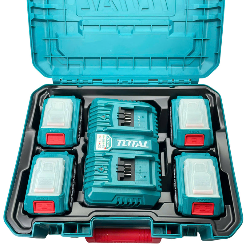Bộ 4 Pin TFBLI2053 và 1 sạc đôi TFCLI2034E dùng Pin Lithium-Ion 20V TOTAL TFBCLI20245