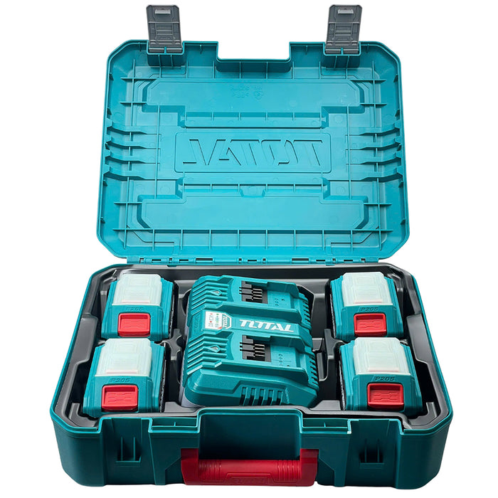 Bộ 4 Pin TFBLI2053 và 1 sạc đôi TFCLI2034E dùng Pin Lithium-Ion 20V TOTAL TFBCLI20245