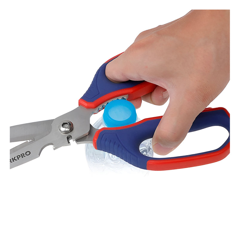Kéo làm bếp đa năng 250mm (10 inches) kết hợp chức năng mở đồ hộp, tuốc dây, lưỡi móc Workpro WP214006