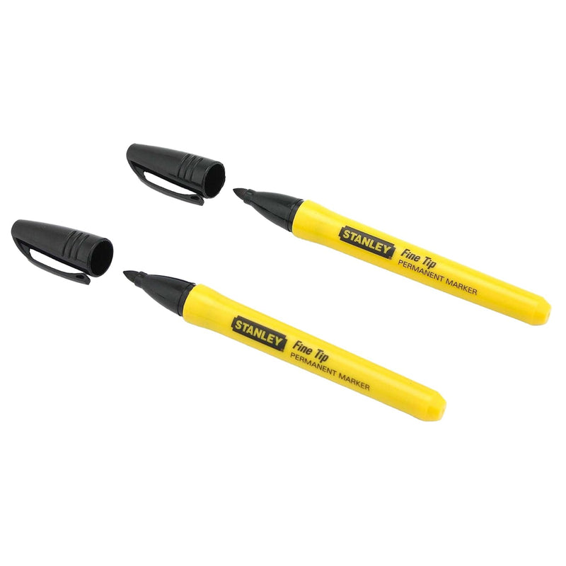 Vỉ 2 bút lông dầu ngòi nhọn Stanley Fine Tip 0-47-316 màu đen thân nhựa màu vàng