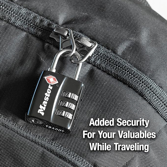 Ổ khóa số mini Master Lock 4680DBLK cao cấp đạt chuẩn TSA, thân khóa bằng kim loại phủ sơn đen 30mm, 3 cọc số