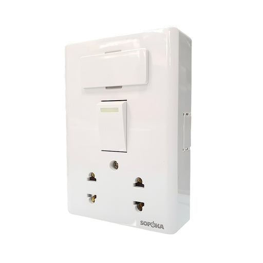 Bảng điện nổi SOPOKA E3A trắng 2 ổ cắm, 1 công tắc, cầu chì bảo vệ, nhựa ABS, điện dân dụng cao cấp