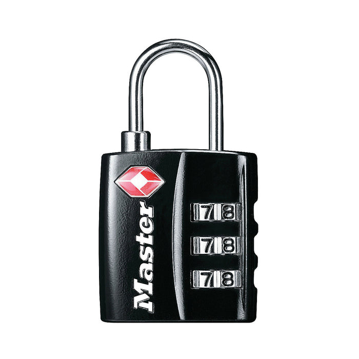 Ổ khóa số mini Master Lock 4680DBLK cao cấp đạt chuẩn TSA, thân khóa bằng kim loại phủ sơn đen 30mm, 3 cọc số
