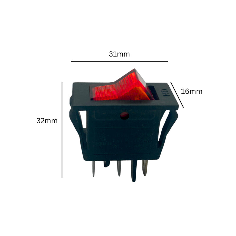 Công tắc chữ nhật 3 chân Janfa KCD1-1, dòng điện AC 10A - 250V, đèn đỏ